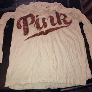 Pink brand hooded longsleeved T-shirt